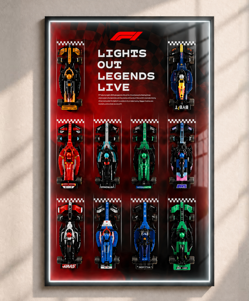 Speed Champions LED Wall Display Frame - Compatible with 1:24 Scale Sets - 10 Car Mount